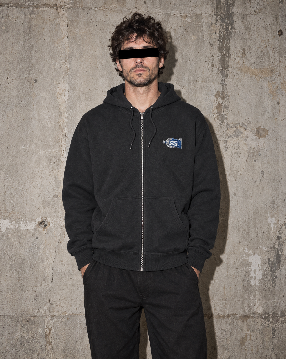 DLC Paint Tube Zip Hoodie Navy worn outside