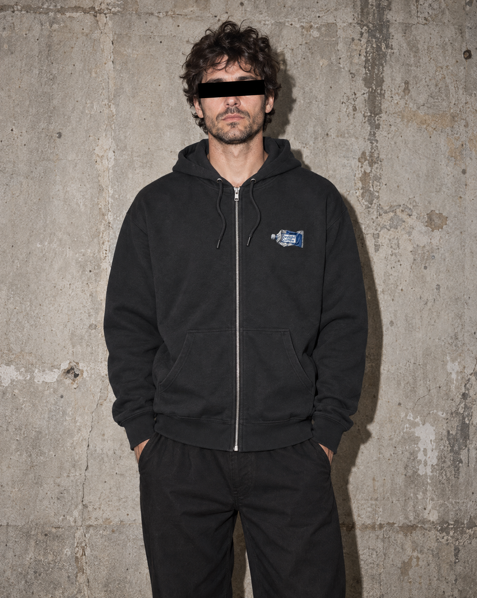 DLC Paint Tube Zip Hoodie Navy worn outside